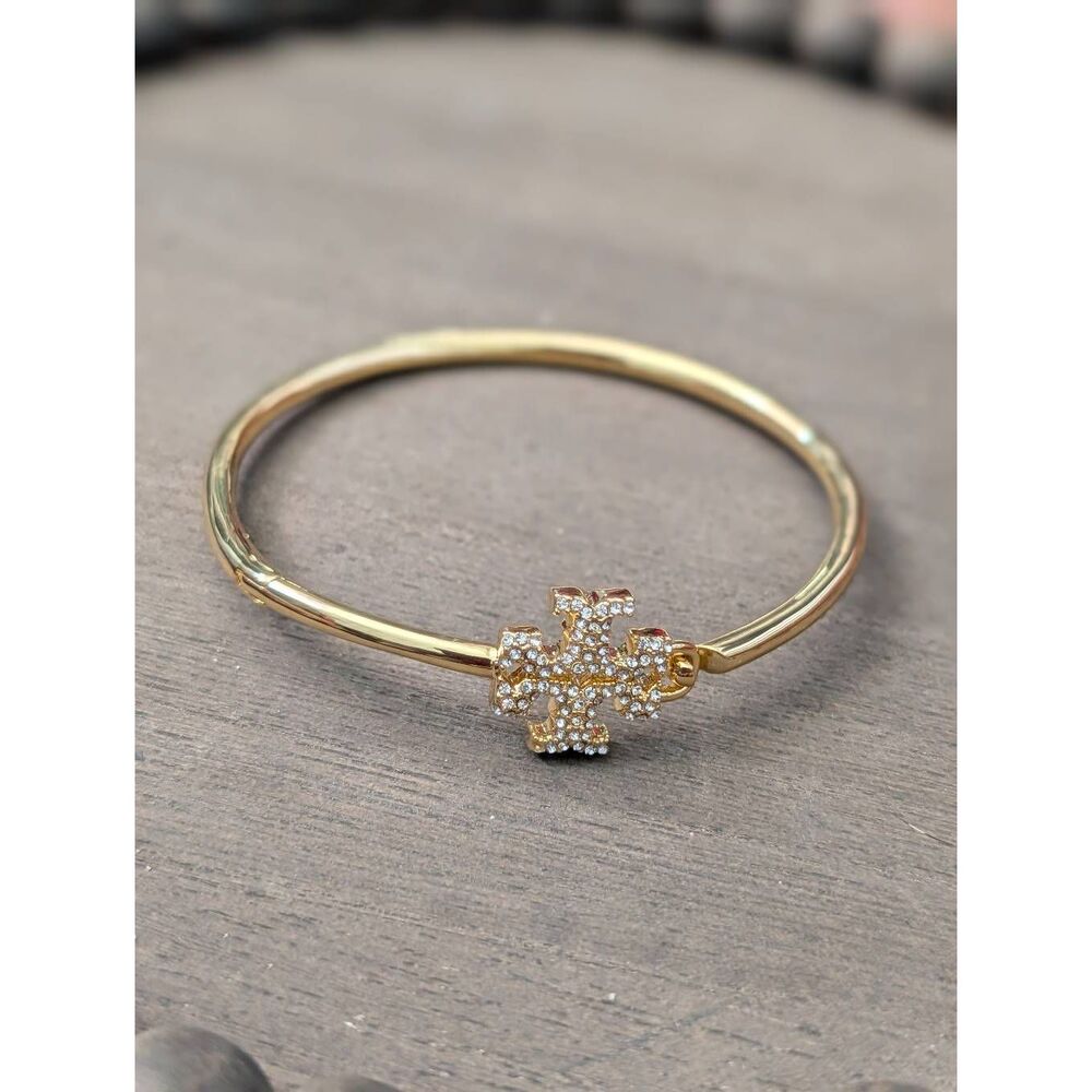 Tory Burch Kira Pave Logo Gold Bangle